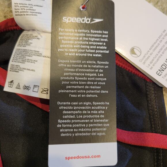 SPEEDO Endurance+ Racing Cut Crossback Black Maroon Women One Piece Swim Size 22 - Picture 6 of 8